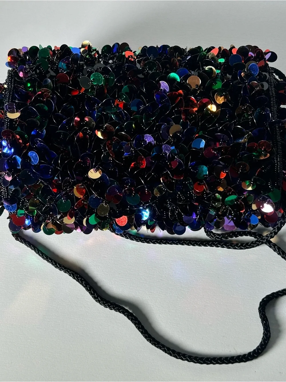 Vintage Beaded DELILL Sequin Handbag Clutch Bronze Multicolor Hand Made Purse